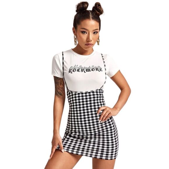 Gingham, Body Con, Mini Skirt Jumper - Picture 9 of 13